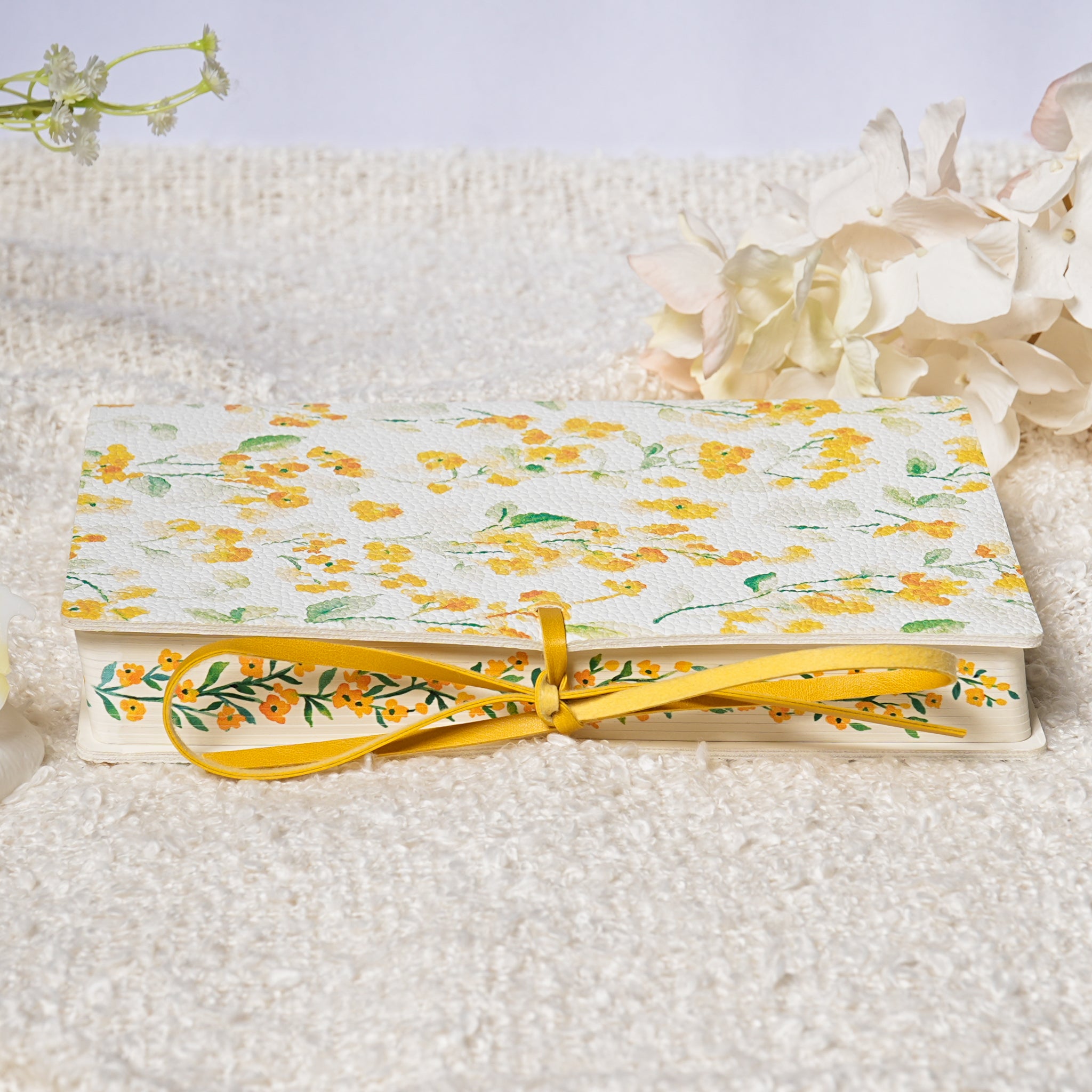 Botanical Leather Notebook Journal – Yellow Floral with Printed Edges