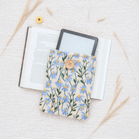 Embroidered Kindle Sleeve, Padded E-Reader Cover – Blue Daisy