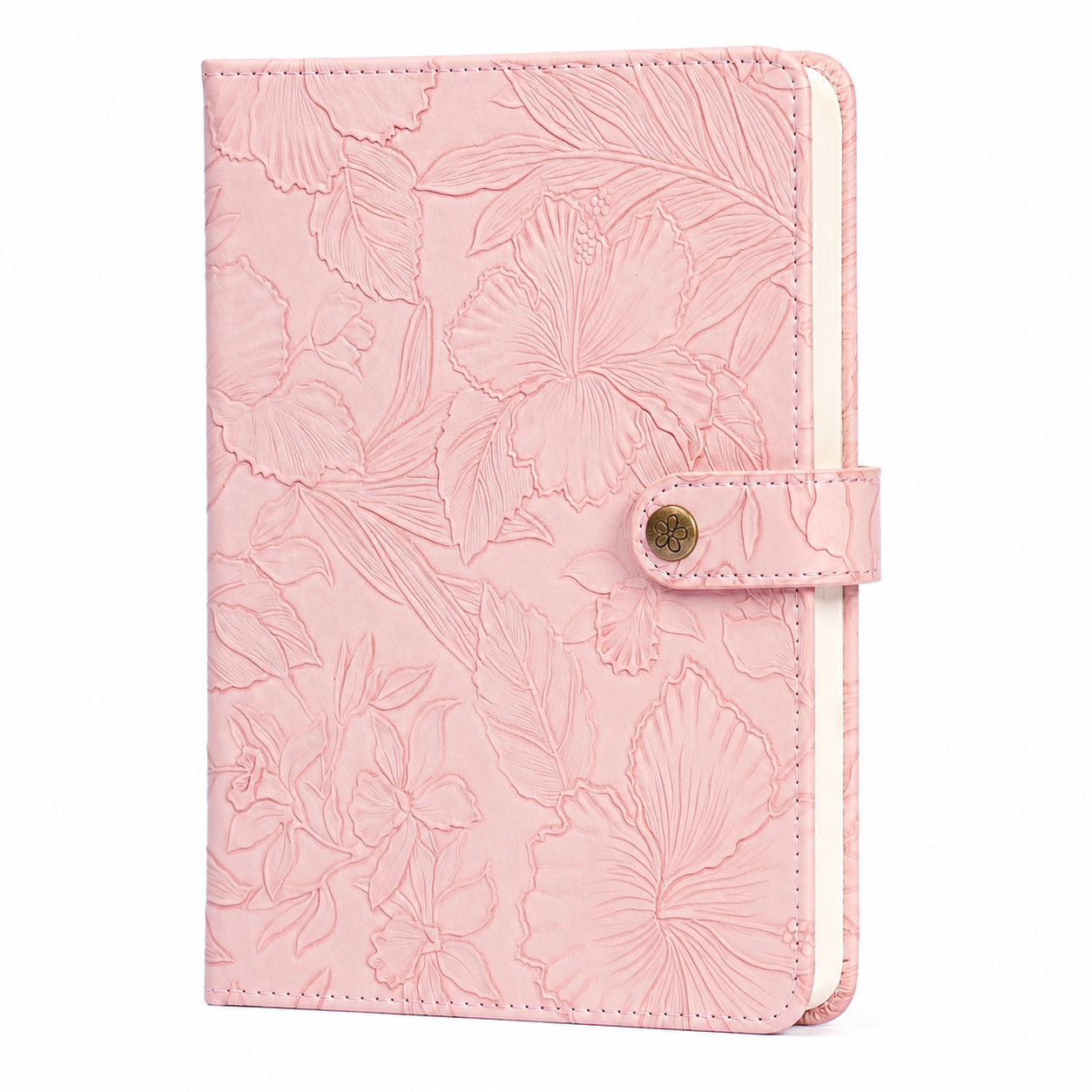 Embossed Floral Leather Notebook Journal – Blush Pink