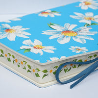 Botanical Leather Notebook Journal – Blue Daisy with Printed Edges