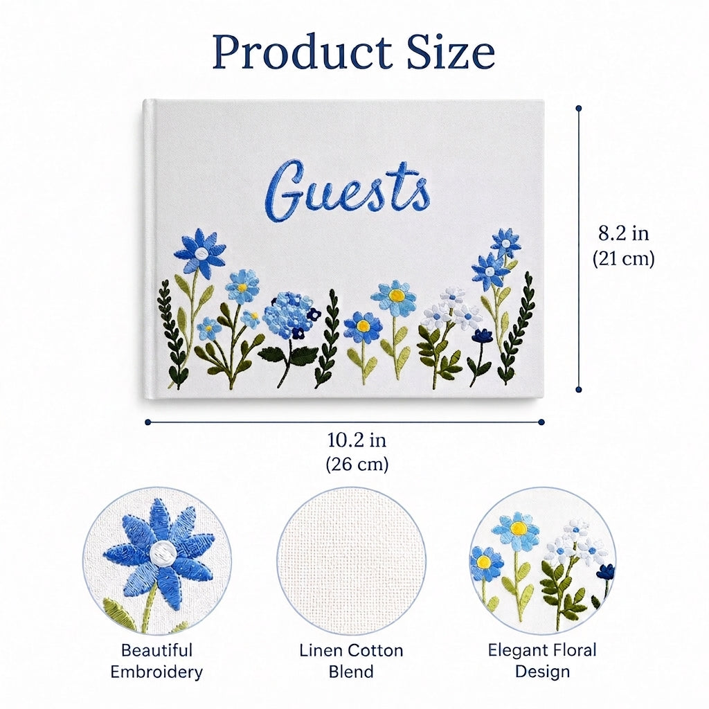 Embroidered Floral Guestbook – Blue Floral