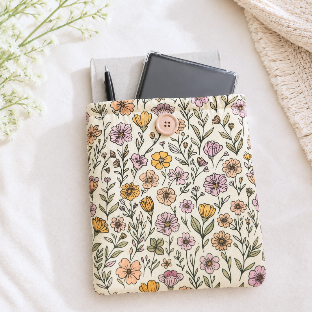 Soft Florals Book Sleeve, Padded Book Cover