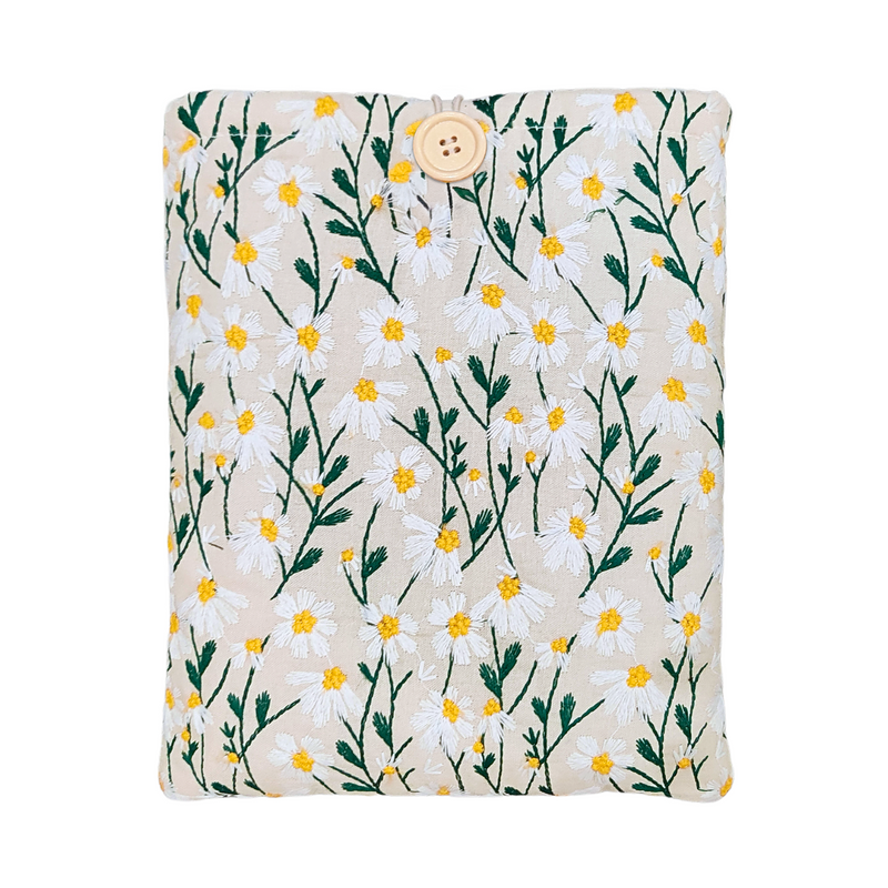 Daisy Charm Embroidered Book Sleeve - White