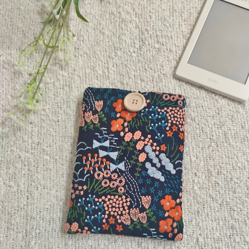 Floral Meadow Embroidered Kindle Sleeve - Blue