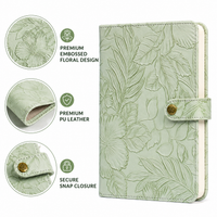 Embossed Floral Leather Notebook Journal – Sage Green