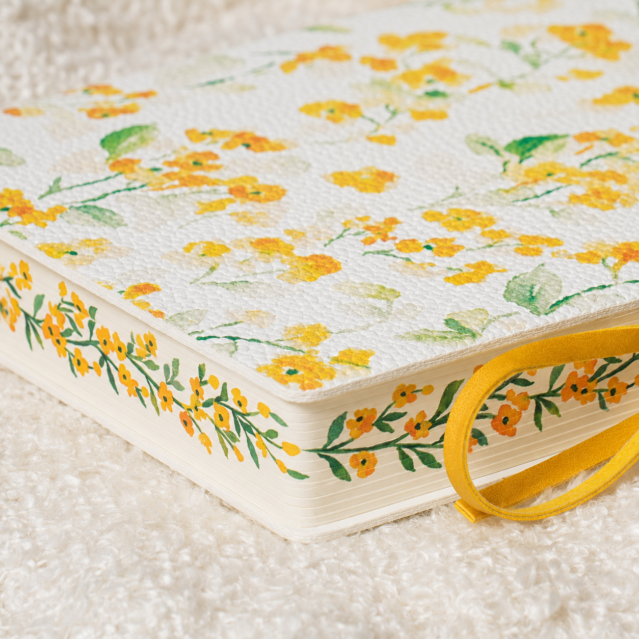 Botanical Leather Notebook Journal – Yellow Floral with Printed Edges