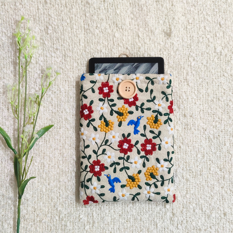 Floral Kindle Sleeve, Embroidered Kindle Cover – Spring Harmony