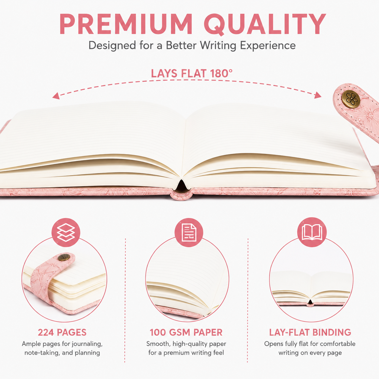 Embossed Floral Leather Notebook Journal – Blush Pink
