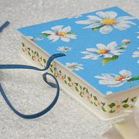 Botanical Leather Notebook Journal – Blue Daisy with Printed Edges