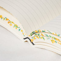 Botanical Leather Notebook Journal – Yellow Floral with Printed Edges