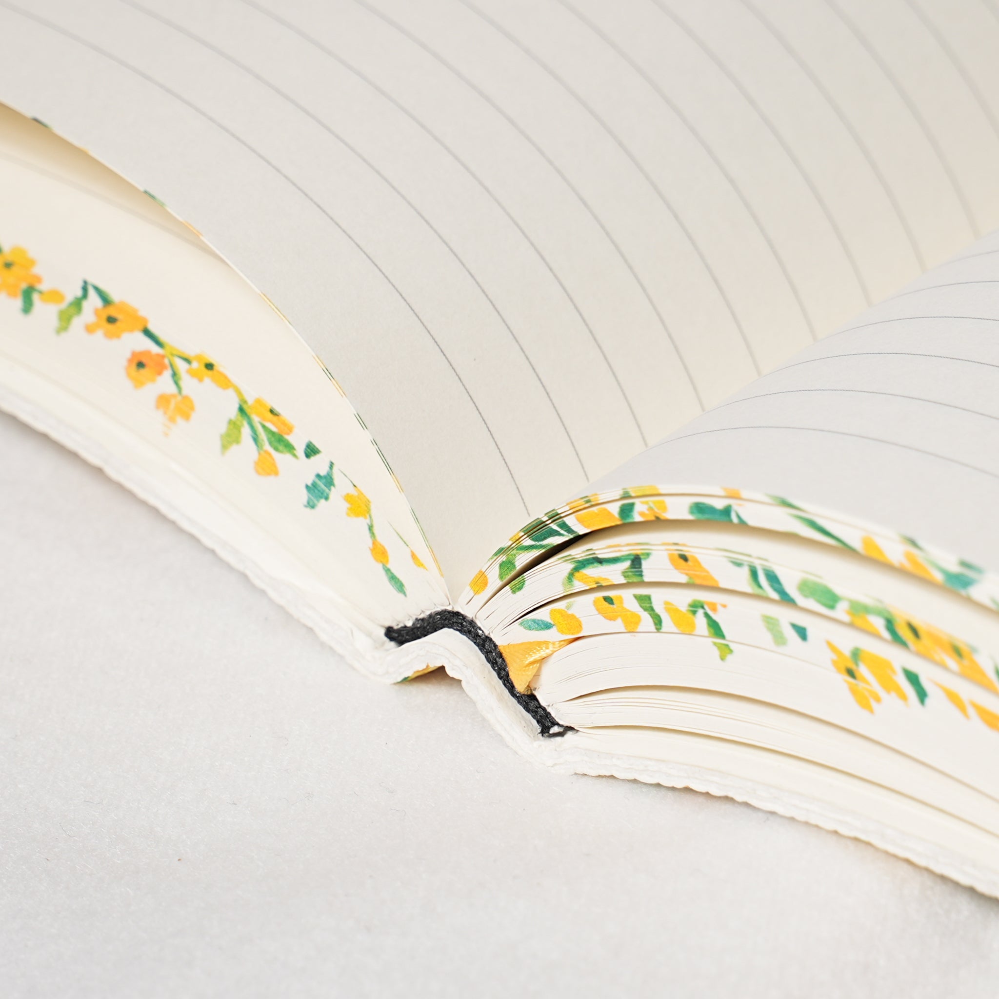 Botanical Leather Notebook Journal – Yellow Floral with Printed Edges