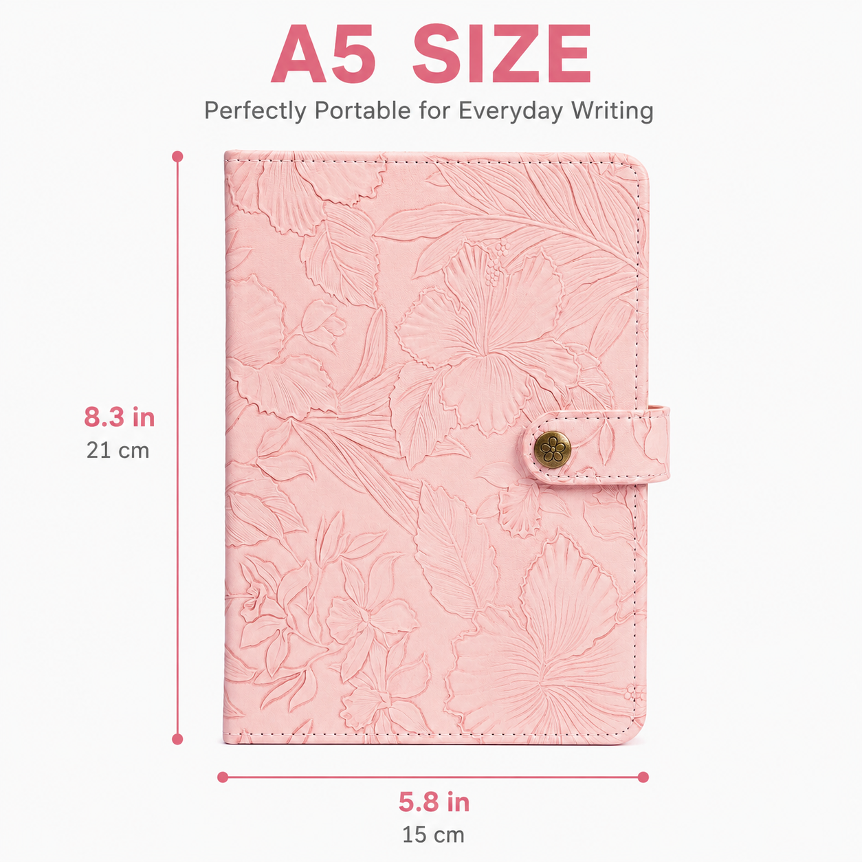 Embossed Floral Leather Notebook Journal – Blush Pink