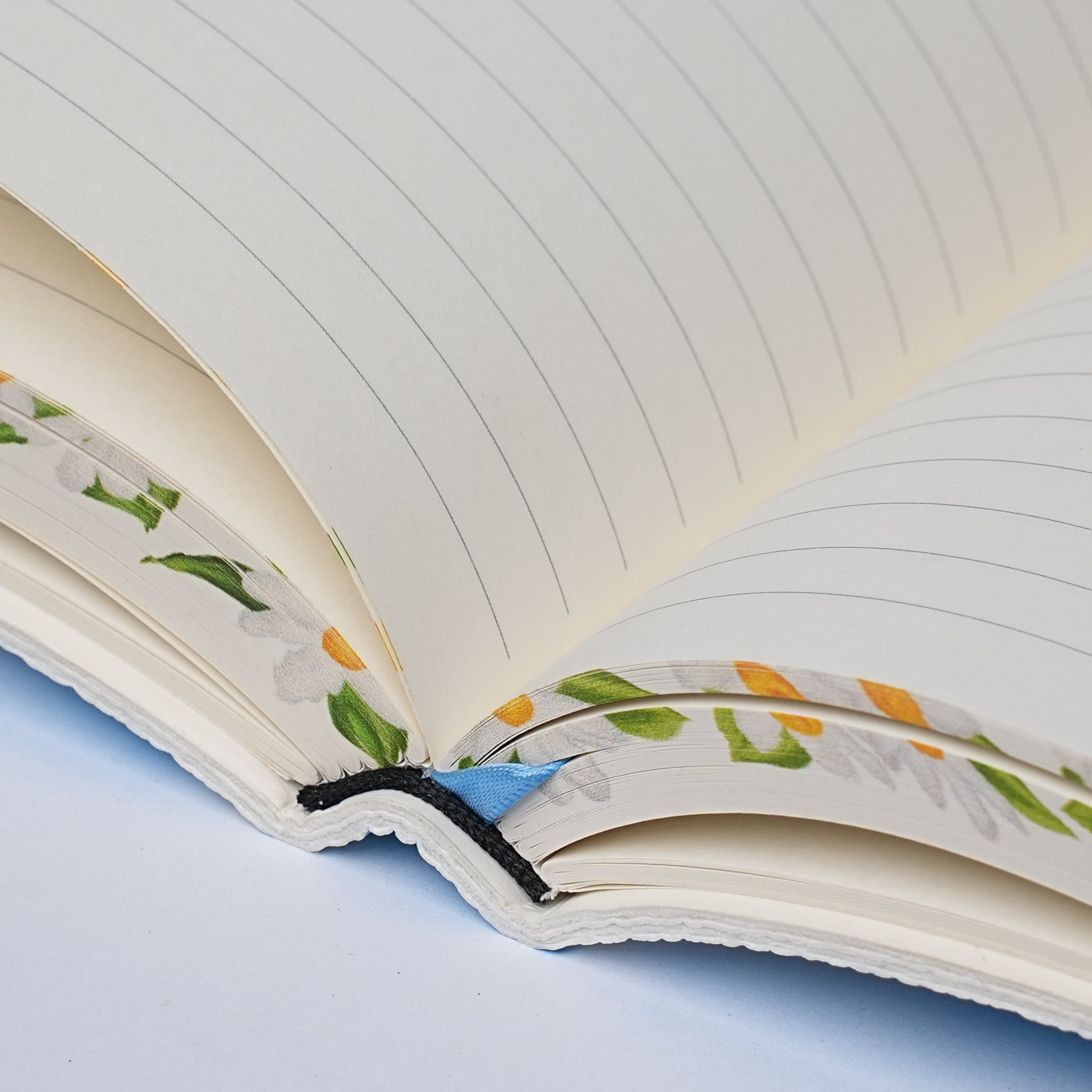Botanical Leather Notebook Journal – Blue Daisy with Printed Edges