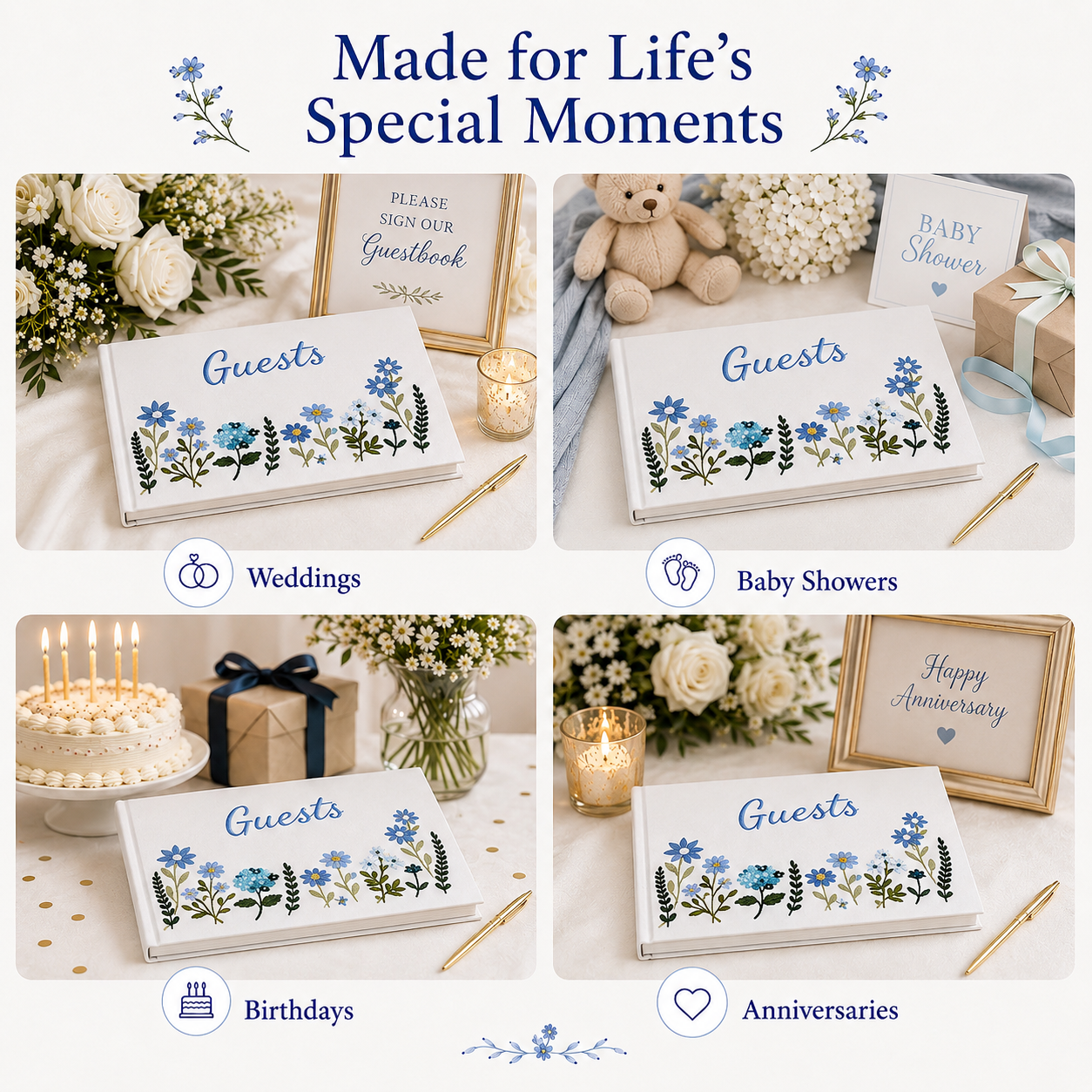 Embroidered Floral Guestbook – Blue Floral