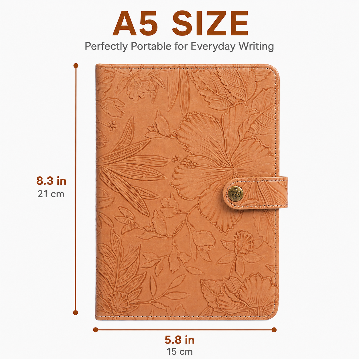 Embossed Floral Leather Notebook Journal – Brown