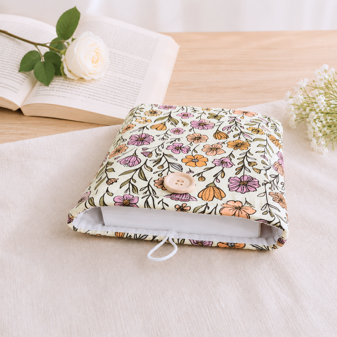 Soft Florals Book Sleeve, Padded Book Cover