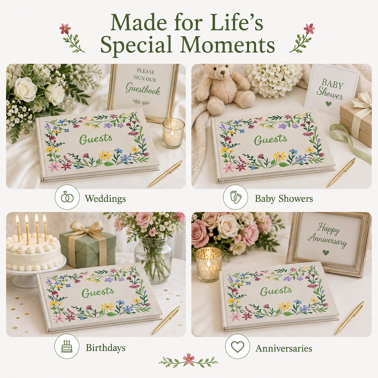 Embroidered Floral Guestbook – Wildflower Garden