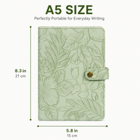 Embossed Floral Leather Notebook Journal – Sage Green