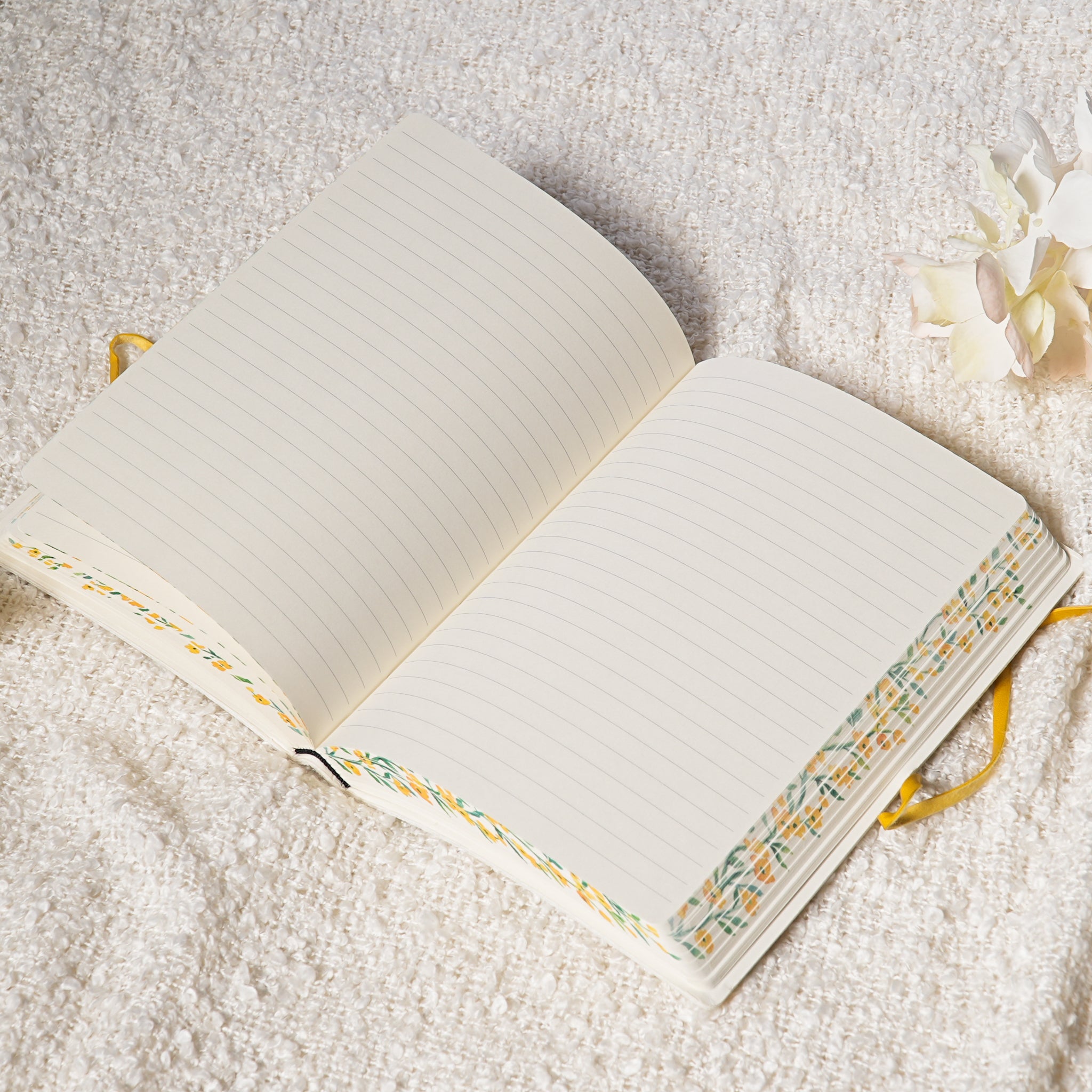 Botanical Leather Notebook Journal – Yellow Floral with Printed Edges