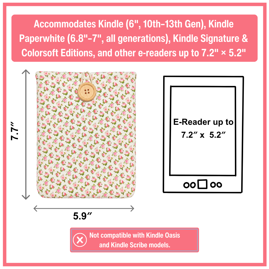 Pink Roses Kindle Sleeve, Padded E-Reader Cover