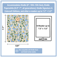 Embroidered Kindle Sleeve, Padded E-Reader Cover – Blue Daisy
