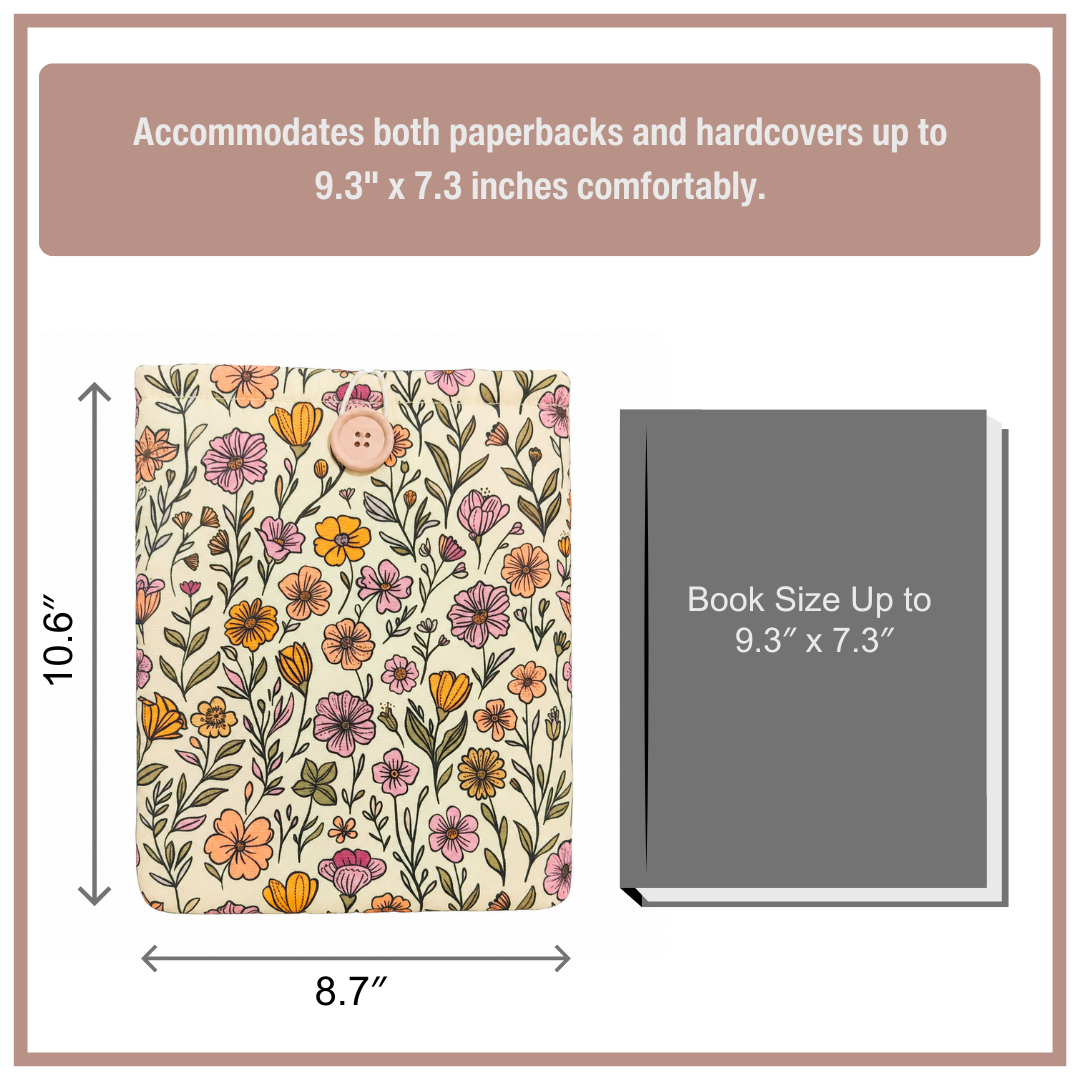 Soft Florals Book Sleeve, Padded Book Cover