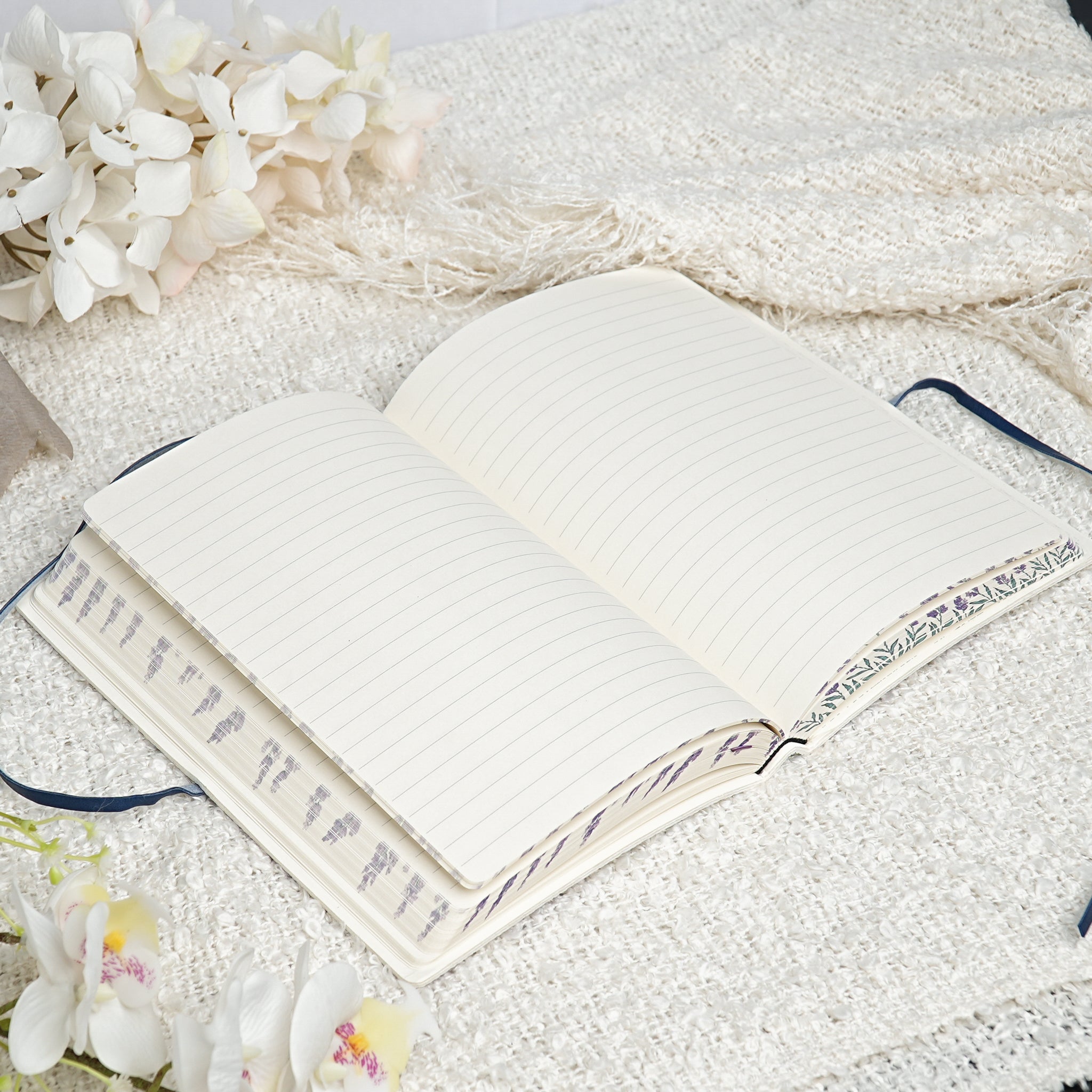 Botanical Leather Notebook Journal – Lavender with Printed Edges
