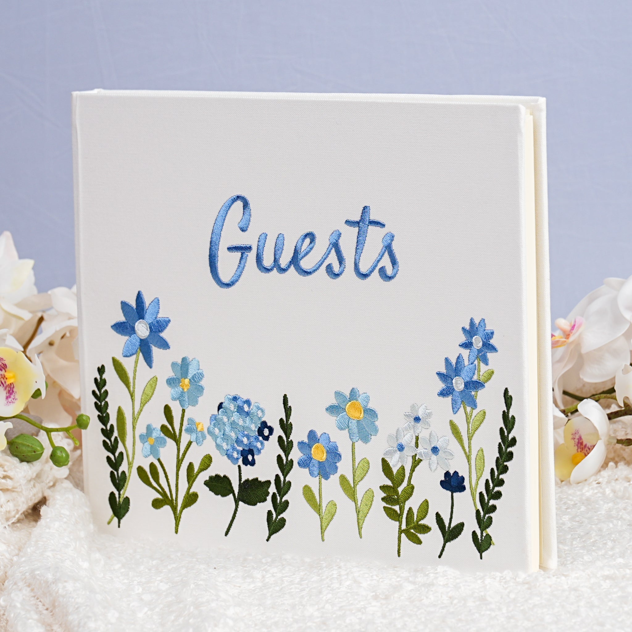 Embroidered Floral Guestbook – Blue Floral