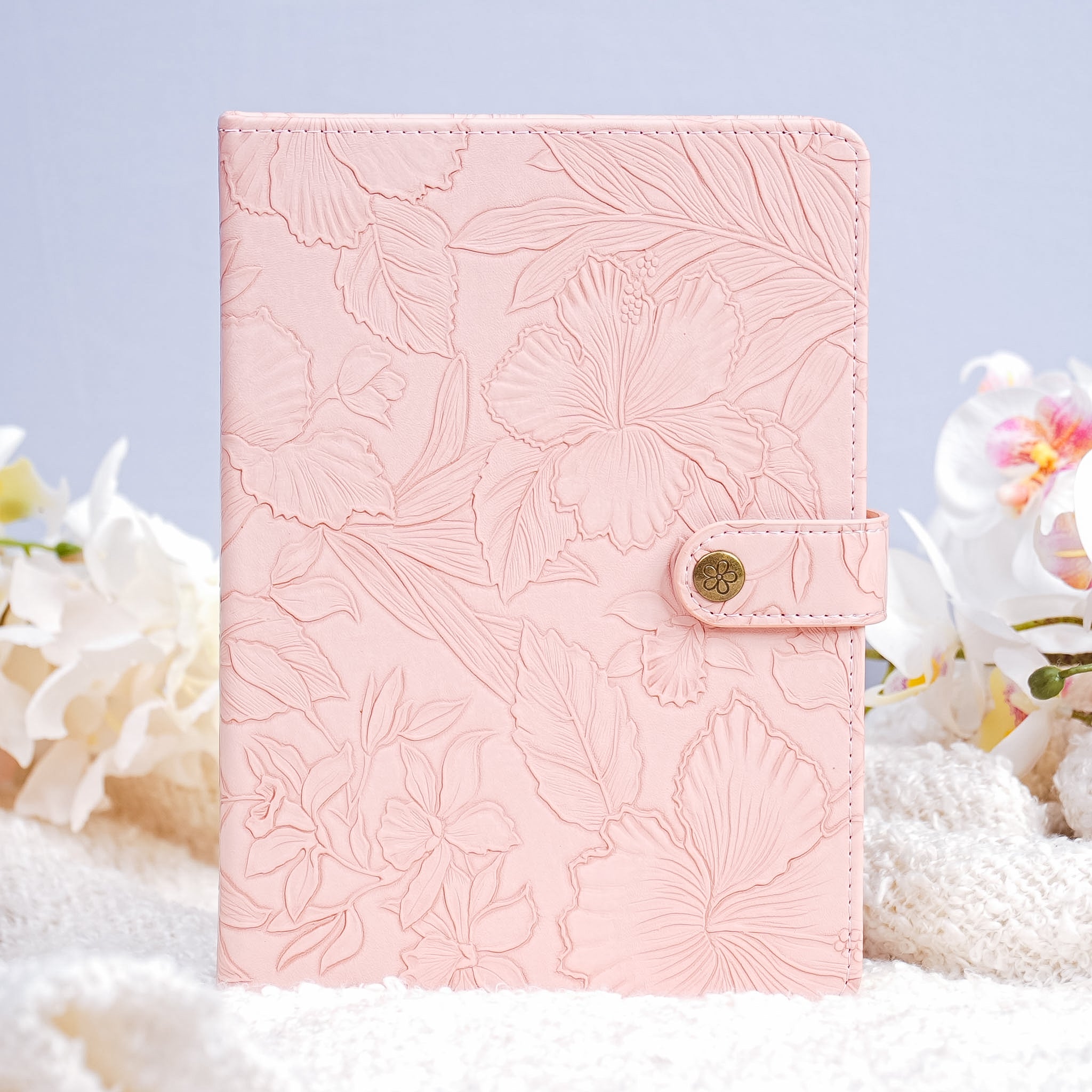 Embossed Floral Leather Notebook Journal – Blush Pink