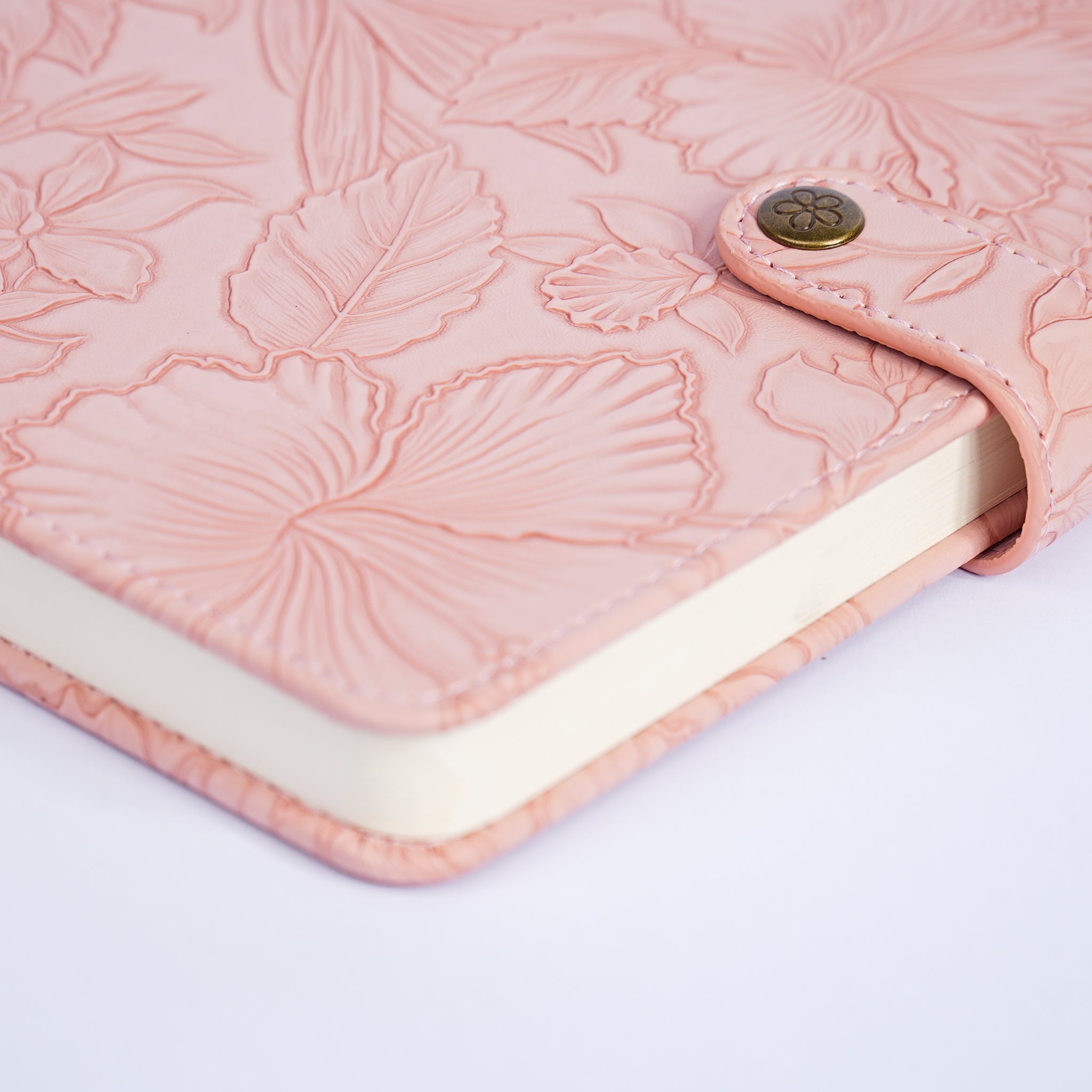 Embossed Floral Leather Notebook Journal – Blush Pink