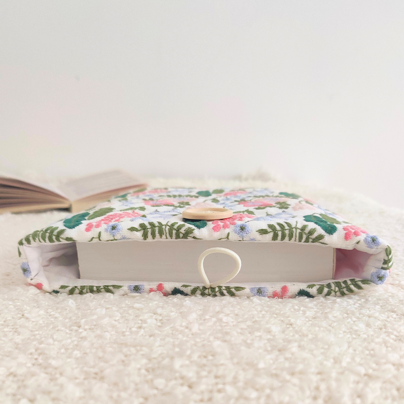 Embroidered Book Sleeve, Fabric Book Cover – Lavender Garden