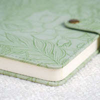 Embossed Floral Leather Notebook Journal – Sage Green