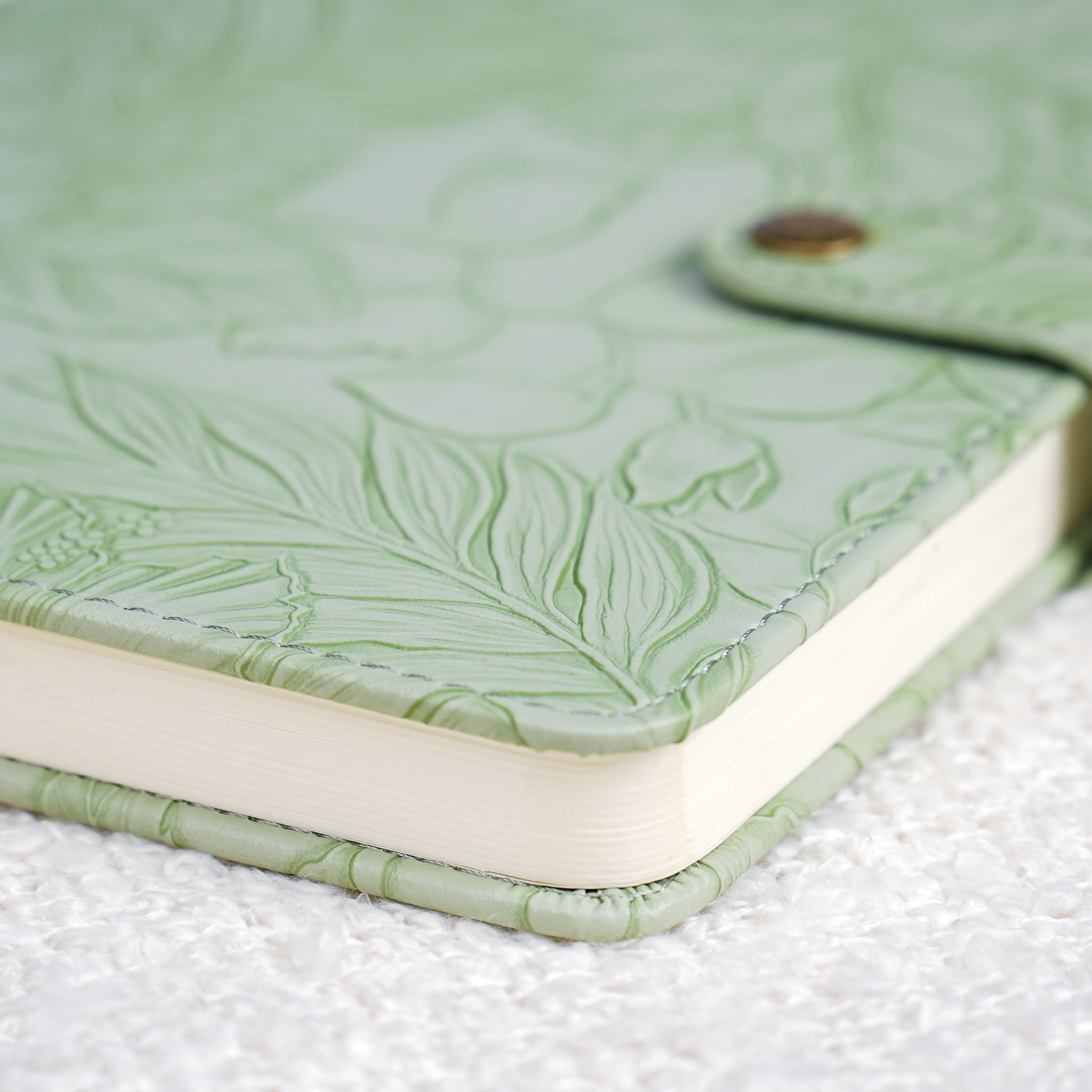 Embossed Floral Leather Notebook Journal – Sage Green