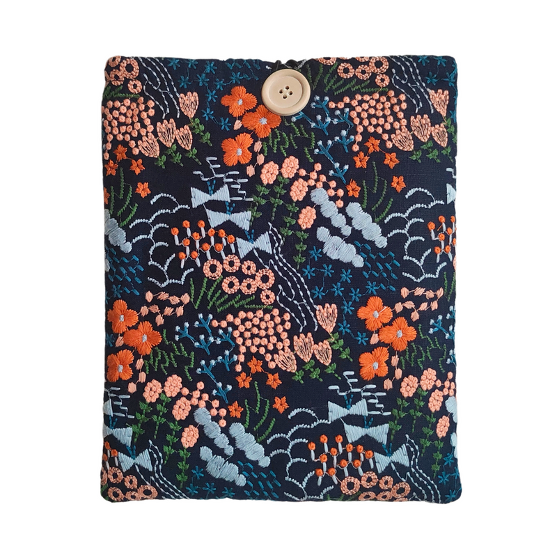 Floral Meadow Embroidered Book Sleeve - Blue