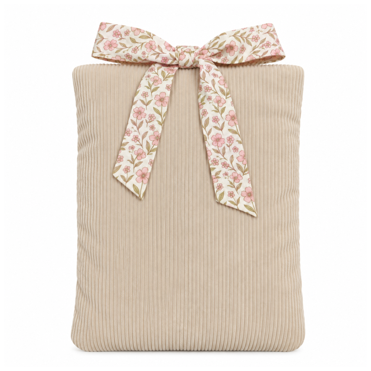 Corduroy Book Sleeve with Floral Bow – Beige