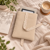 Corduroy Book Sleeve with Floral Bow – Beige