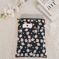 Daisy Charm Embroidered Book Sleeve with Zipper - Black