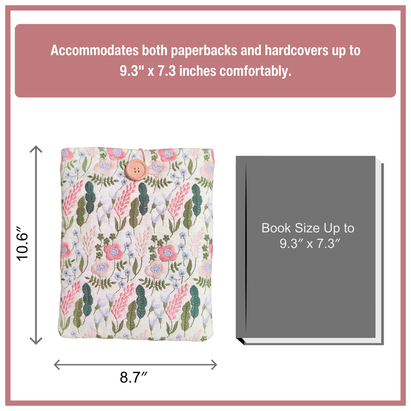 Embroidered Book Sleeve, Fabric Book Cover – Lavender Garden