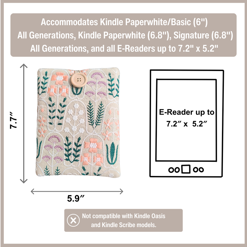 Pastel Garden Embroidered Kindle Sleeve