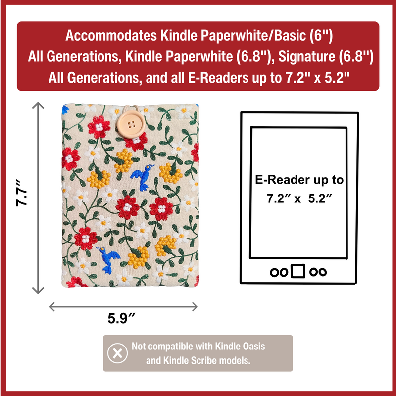 Floral Kindle Sleeve, Embroidered Kindle Cover – Spring Harmony