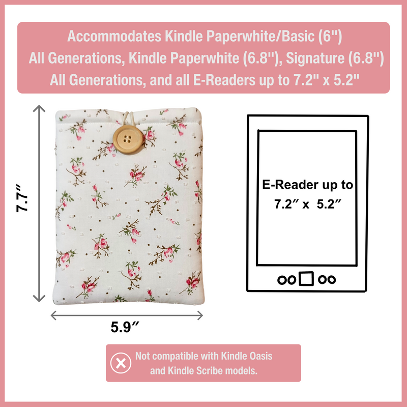 Rosebud Floral Padded Kindle Sleeve