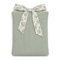 Corduroy Book Sleeve with Floral Bow – Sage Green