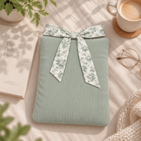 Corduroy Book Sleeve with Floral Bow – Sage Green