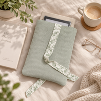Corduroy Book Sleeve with Floral Bow – Sage Green
