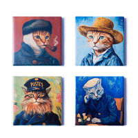 Starry Cats Ceramic Coaster Set – Van Gogh Inspired Art Cat Designs (Set of 4)