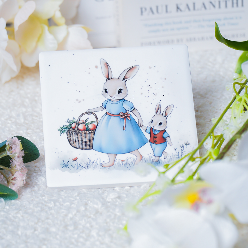 Mama Rabbit Ceramic Coaster Set – Vintage Storybook Rabbit Designs (Set of 4)