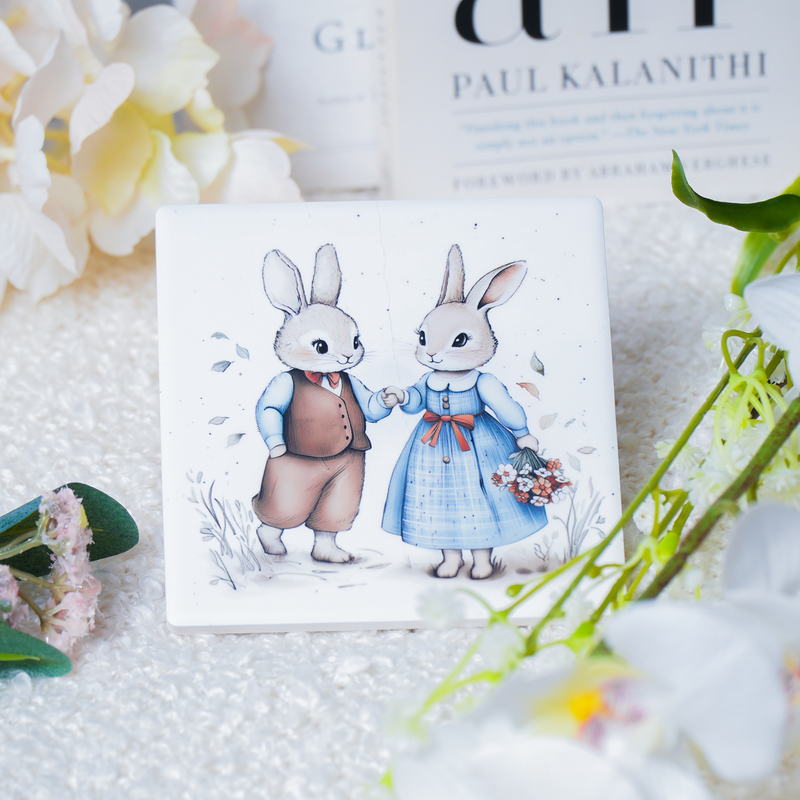 Mama Rabbit Ceramic Coaster Set – Vintage Storybook Rabbit Designs (Set of 4)