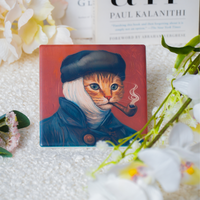 Starry Cats Ceramic Coaster Set – Van Gogh Inspired Art Cat Designs (Set of 4)