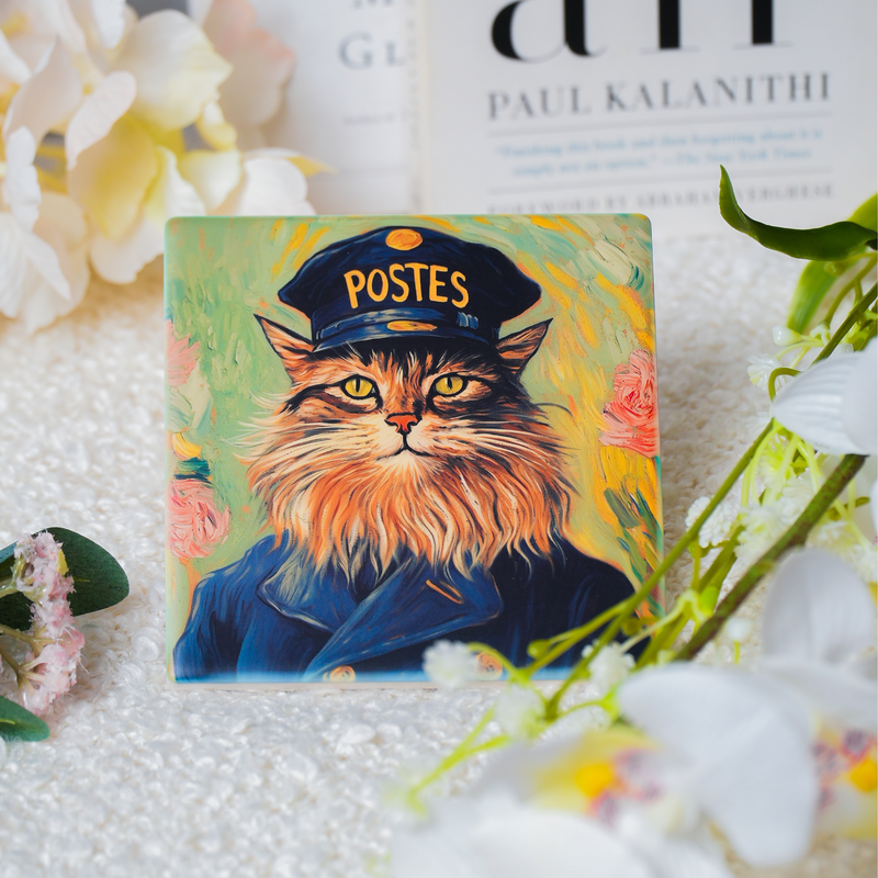 Starry Cats Ceramic Coaster Set – Van Gogh Inspired Art Cat Designs (Set of 4)
