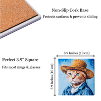Starry Cats Ceramic Coaster Set – Van Gogh Inspired Art Cat Designs (Set of 4)